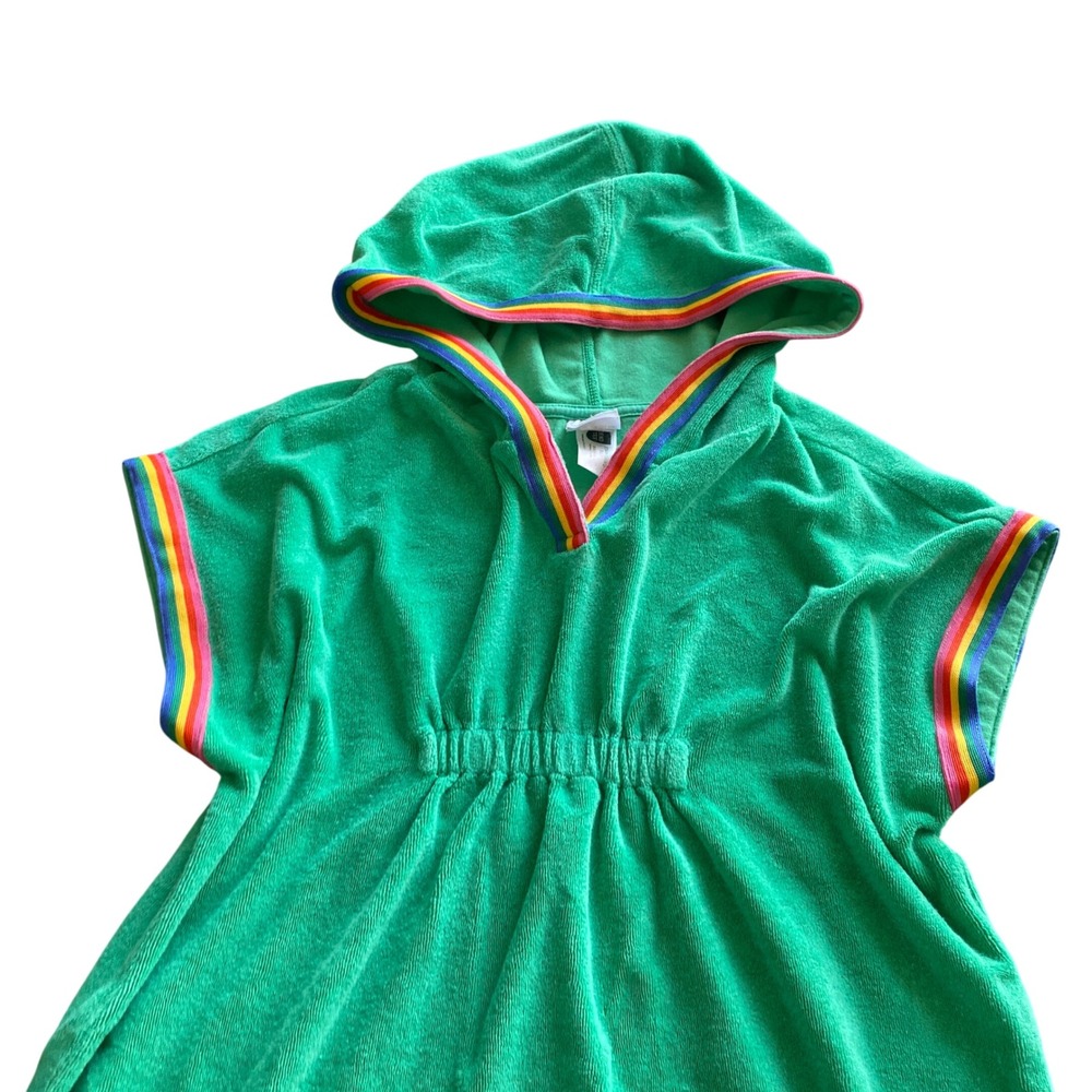 Hanna Andersson Kids Green Terry Cloth Hooded Swim Cover Up Dress Rainbow US 10 - Picture 2 of 7